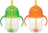 Munchkin Click Lock 7 Ounce Weighted Flexi-Straw Cup, 2 Pack, Green/Orange