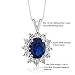 Gem Stone King 925 Sterling Silver Blue Simulated Sapphire and White Zirconia Pendant Necklace For Women (2.25 Cttw, Gemstone Birthstone, Oval 8X6MM, with 18 Inch Chain)
