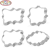 ANPOPO Plaques and Frames Cookie Cutter Set - 4 Piece - Square, Oval, Rectangle, Photo Plaques Frame Fondant Cutters, Ornament Cookie Cutters for Wedding, Metal Stainless Steel