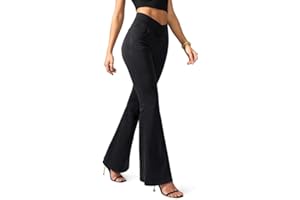 Rammus Flare Jeans for Women Crossover High Waisted Bell Bottom Jeans Trendy Yoga Pants Stretchy Flare Leggings with Pockets