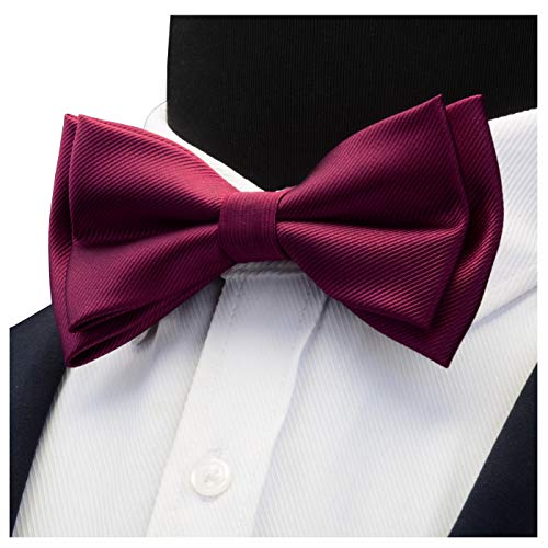 Burgundy Bow Tie Pre-tied Adjustable Wine Red Bow Ties and Pocket Square Cufflink Sets (0577-06) - Thumbnail 2