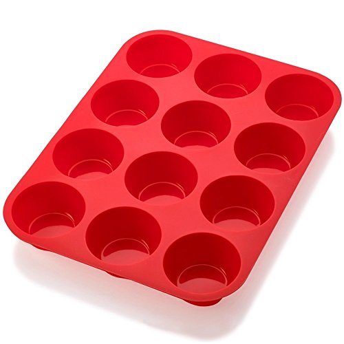 LetGoShop Nonstick Silicone Cupcake Liner 12-Cup Reusable Muffin Pan, Red - Thumbnail 2