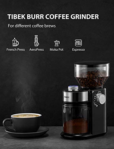 Burr Coffee Grinder, with Large Hopper Electric Burr Mill with 18 Grinding Options for 2-14 Cups, Automatic Burr Grinder for Drip, Percolator, French Press, American, Italian Coffee Makers, TIBEK