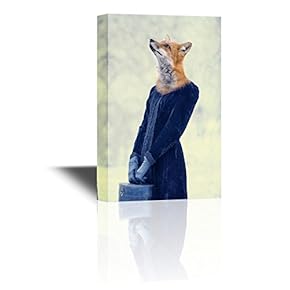 Miss Animal Series Canvas Wall Art - Miss Fox Looking at The Sky - Gallery Wrap Modern Home Art | Ready to Hang - 12x18 inches