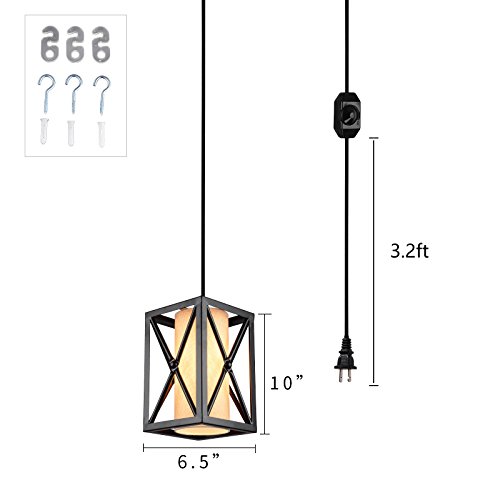 HMVPL Plug-in Industrial Pendant Light with 16.4 Ft Hanging Cord and On/Off Dimmer Switch, Metal Swag Ceiling Lamps for Dining Room Bed Room Kitchen Island Table Foyer Entryway