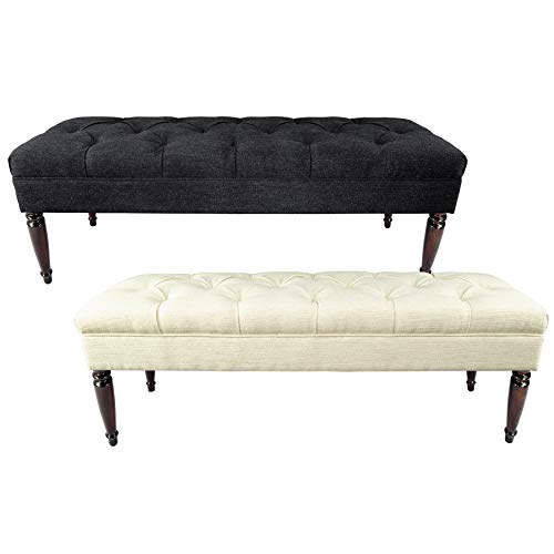 MJL Furniture Designs Claudia Collection Upholstered Diamond Tufted Bedroom Accent Bench, Belfast Series, Charcoal