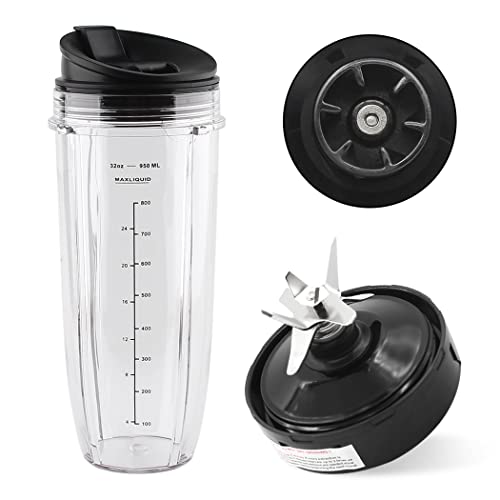Joyparts Replacement Parts Female Fins Blade and 32oz cup with Lid,Compatible with Ninja Blender Auto iQ BL482 30 DOB,BL451 30 DOB,BL480D 69 DOB,BL455 30 DOB