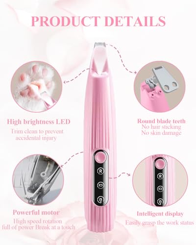 Paw Trimmer for Dogs with LED Light, LOEVERY 9 mm Mini Blade, Intelligent Display, USB Rechargeable Dog Clipper, Dog Paw Trimmer for Paws, Eyes, Face, Ears, Body