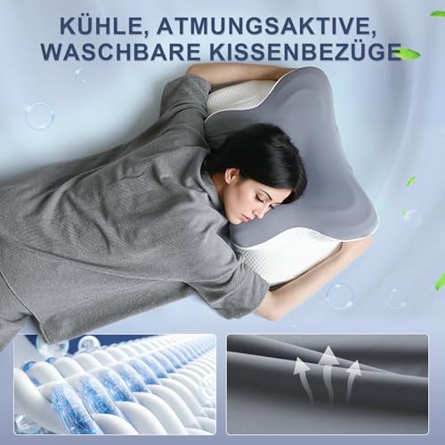 AmzHandler Memory Foam Side Sleeper Pillow, Ergonomic Neck Support Pillow, Orthopaedic Neck Support Pillow for Neck and Shoulder Pain, L 62 x W 38 x H 14.4/9 cm