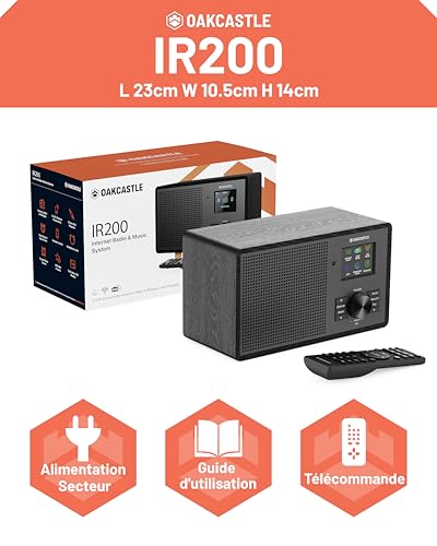 OAKCASTLE IR200 Mini WiFi Internet Radio, Dab+ & FM Radio, Bluetooth 5.3 | DAB Plus Radio, 90+ Presets | Headphones & AUX Connectivity | Podcasts | Remote Control, Equalizer, Light Weight
