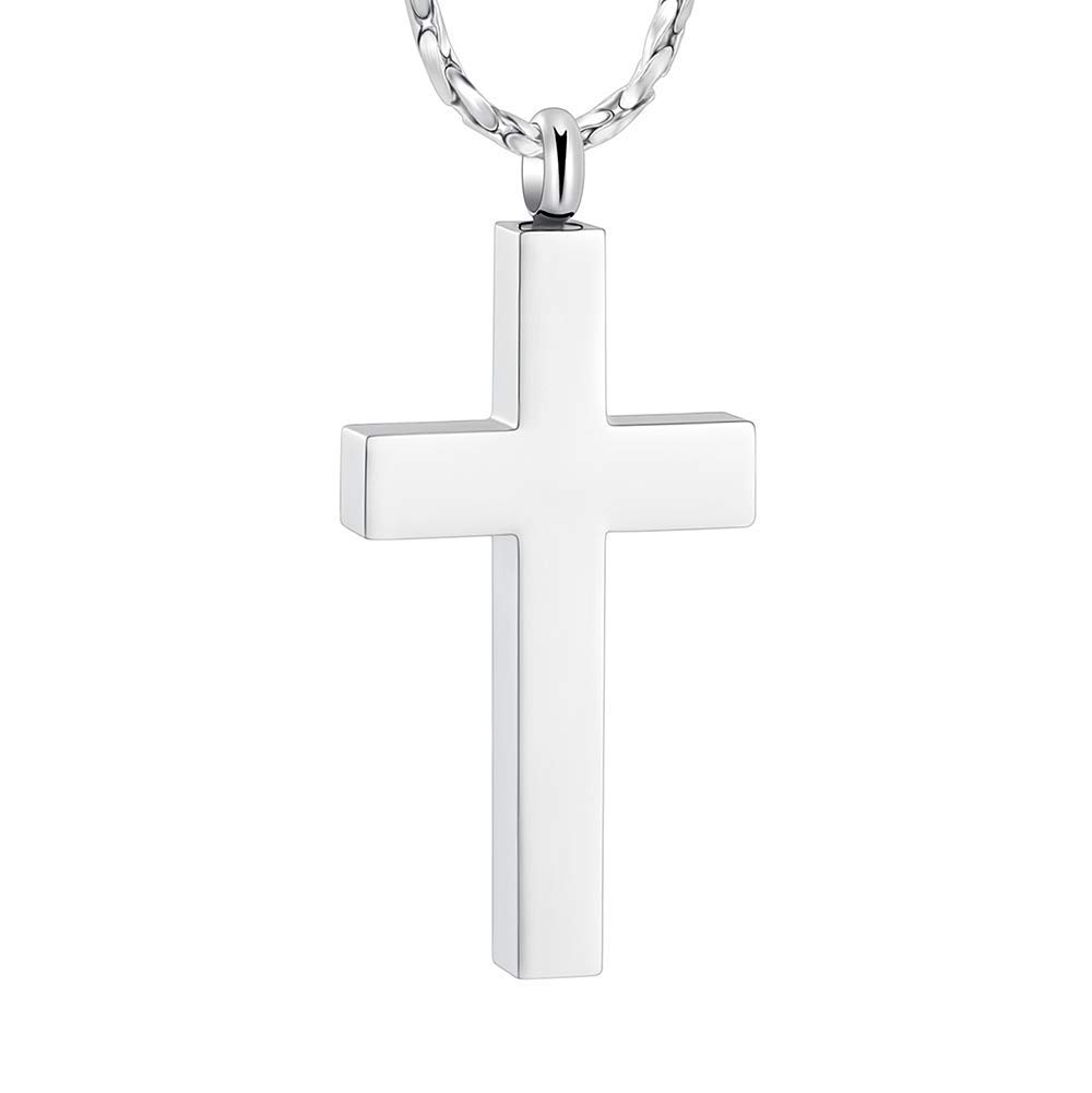 Crystal Cross Necklace for Ashes - Stainless Steel Keepsake Cremation Jewelry - Religious Cross Memorial Urn Necklace for Pet Human Ashes Pendant