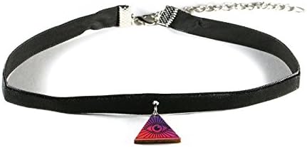 RedCube Black Velvet Choker Necklace All-Seeing Eye Wood Pendant Lobster Clasp 14" Long (Pyramid)