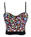 Charmian Women's Colorful Rhinestone Push Up Bra Clubwear Party Bustier Crop Top Valentines Bra Top Black Medium