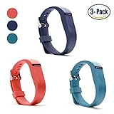 Hotodeal Replacement Bands for Fitbit Flex, Fashion Adjustable Silicone Sport Wristband with Chrome Clasp and Fastener Buckle, Prevent Tracker Falling Off, Comfortable, Pack of 3 (Orange+Navy+Slate)