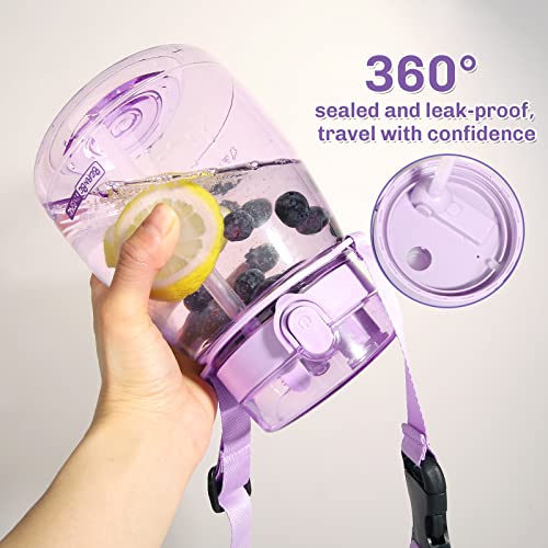 MOIOIBE Water Bottle with Straw 45oz Kawaii Water Bottles with Two Ways to Dinking Modern Water Jug for Women/Teen Girl/School Purple Cute Water Bottles With Strap Purple