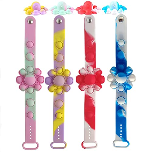 EZ Tuxedo Fidget Toy, 4 Packs Wristband Octopus Fidget Pop It Watch Toys, Wearable Push Pop Bubble Silicone Bracelet Sensory Toys for Stress Relief