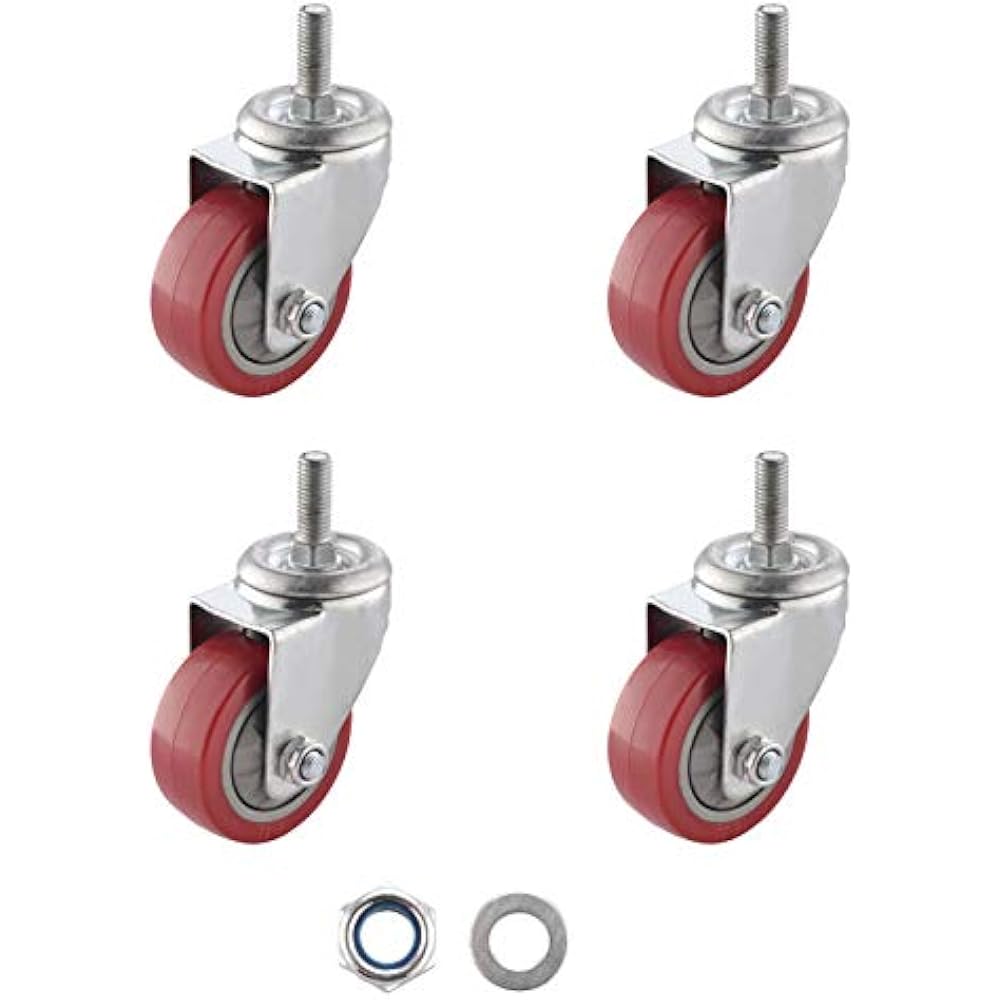 4 Pack 3" Heavy Duty Caster Wheels PVC Threaded Stem Swivel Casters