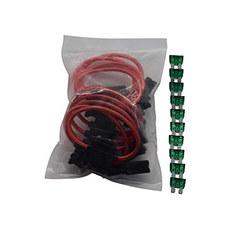 10 pack-In line fuse holder 12AWG cable with 10pcs of 30A Standard Spade fuses ideal for car truck maintenance!