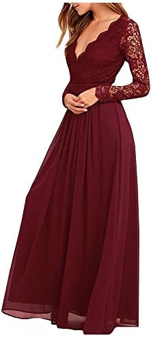 Suzy Bridal Women's Chiffon Lace top Long Sleeves Open Back Bridesmaid Dress