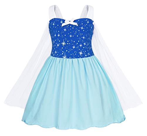 Cotrio Elsa Dress Baby Girls Princess Dresses Toddler Kids Halloween Costumes Outfits Child Themed Birthday Party Fancy Clothes with Cape Size 3T (2-3 Years, Blue, 100)