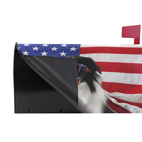 JOYPRINT Magnetic Mailbox Cover American USA Flag Animal Dog, Oversize 25.5" x 21" Mailbox Wrap Cover Home Garden Decoration