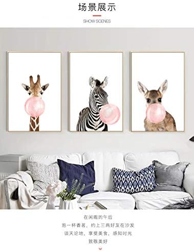 Picture Printing On Canvas Triptych,3Pcs Cartoon Animal Cute Blowing Bubbles Print Modern Wall Art Poster Canvas Painting For Living Room Bedroom Bar, Restaurant Shop Home,40X60Cmx3Pcs No Frame