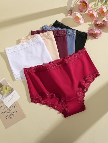 ALL OF ME Pack of 6 Women's Cotton Stilo Brazilian Lace Medium Waist Breathable Underwear Women Comfortable Multiple Pack S-XXL