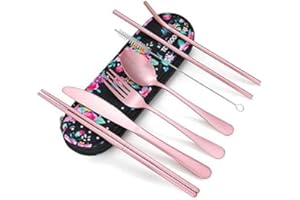 TOPBOOC Travel Utensils,Reusable Silverware Set To Go Portable Cutlery Set with a Waterproof Carrying Case for Lunch Boxes Workplace Camping Picnic (LightPink)
