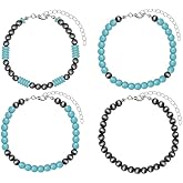 Caiyao 4PCS Navajo Pearl and Turquoise Bracelet Set Bohemian Style Layered Bracelet Set Western Cowgirl Vintage Jewelry-A