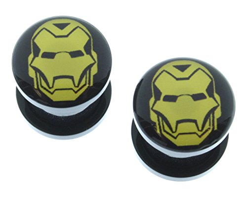 Marvel Comics Iron Man Logo Acrylic Screw Fit Plugs 4G-1"