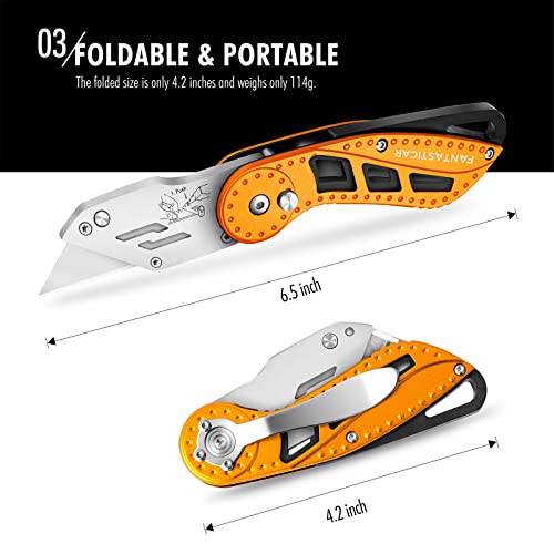 FantastiCAR Folding Utility Knife Box Cutter with 5Piece Extra Blades
