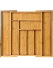 Bamboo Expandable Drawer Organizer for Utensils Holder, Adjustable Cutlery Tray, Wood Drawer Dividers Organizer for Silverware, Flatware, Knives in Kitchen, Bedroom, Living Room by Pipishell