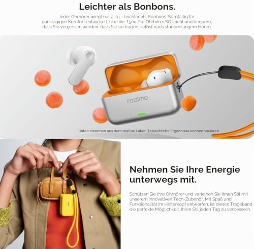 Buds T500 Pro In Ear kopfhörer Bluetooth mit 50dB ANC, 56h Spielzeit, Hi-Res Sound, Bluetooth 6.1, IP55, 6-Mikrofon, 3-Geräte Verbindung Kabellose Kopfhörer, Silber