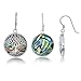 Sterling Silver Natural Abalone Stone Tree of Life Circle Dangle Earrings