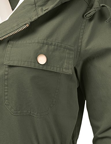 DRESSIS Women's Woven Hooded Cotton Utility Jacket With Drawstring Waist Olive 2XL - Thumbnail 3