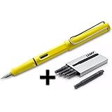 Lamy Safari Fountain Pen (14M) Yellow &amp; 5 Black Ink Cartridges