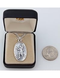 Creed tono de plata ST. Christopher Medalla de proteger US, rodio cadena, 24-inch