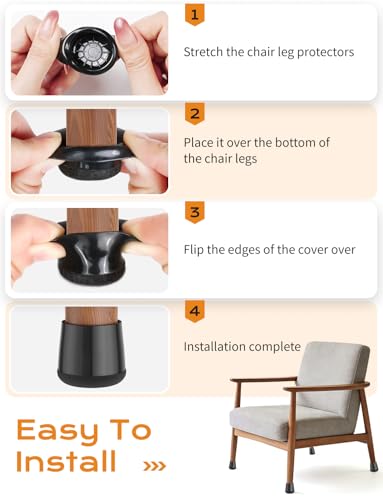 Meldel Chair Leg Floor Protectors Extra Small 24PCS - Furniture Felt Silicone Integrated Chair Foot Covers/Dark-Black/Rubber - Protect Floors from Scratches,Reduce Noise