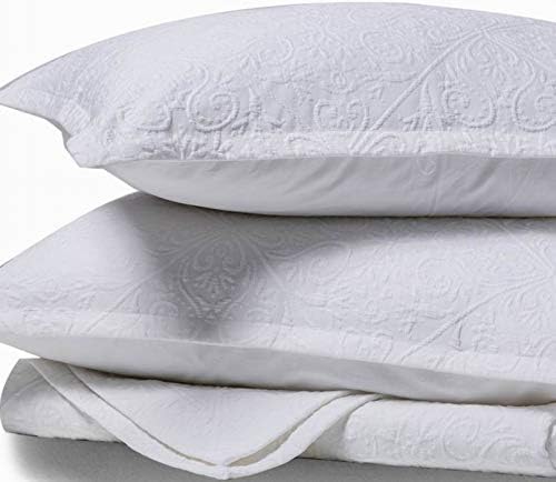 meadow park Matelasse Coverlet with Pillow Shams, King Size, Warm and Breathable Fabric, Pre-Washed Textured Jacquard Quilt, Bedspread, Bed Cover, Premium Cotton, White