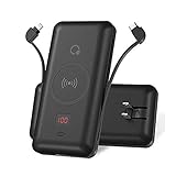 10000 mAh Q Wireless Portable Power Bank Charger High-Speed Charging 5.1A PD18W Fast Charge with Built in Cable AC Wall Plug&Quick Charge External Battery Pack for All mobilephone