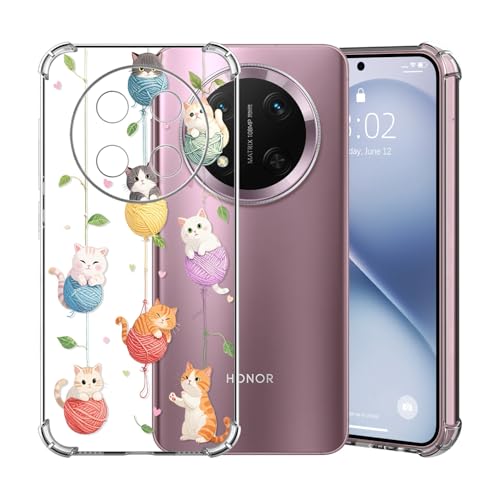 ChoosEU Transparent Case for Honor Magic 7 Lite Slim Protection Soft TPU Silicone Case with Flowers Flower Drawings for Women Girls Clear Case Anti-Shock Protective Case Cover, Cat