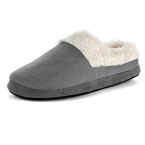 FUN TOES Women's Soft Plush Lining Slip-on Clog Indoor Slippers (Small 5-6, Grey)