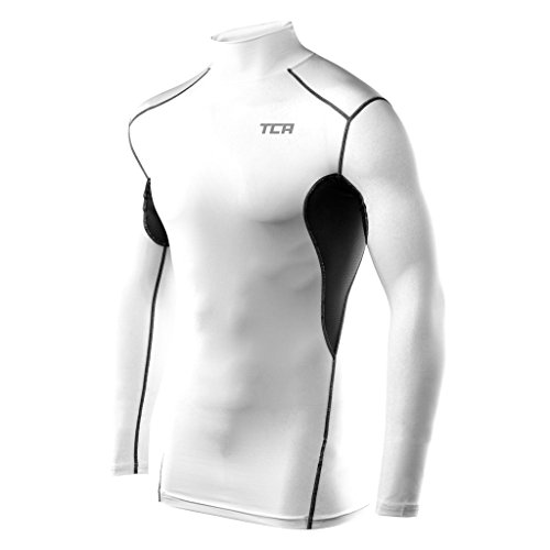 Men's Boys TCA HyperFusion Thermal Compression Base Layer Long Sleeve Top - Mock Neck - White/Grey Medium Boy (8-10 Years)