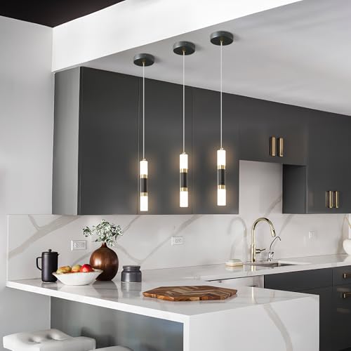 ZYBWL Modern LED Pendant Light Black Gold Height Adjustable Small Pendant Lamp Mini Lamp For Dining Room Living Room Bedroom Bar Kitchen Living Room(3-Pack)