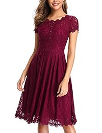 IHOT vestido de dama de honor con mangas de encaje floral, retro, elegante