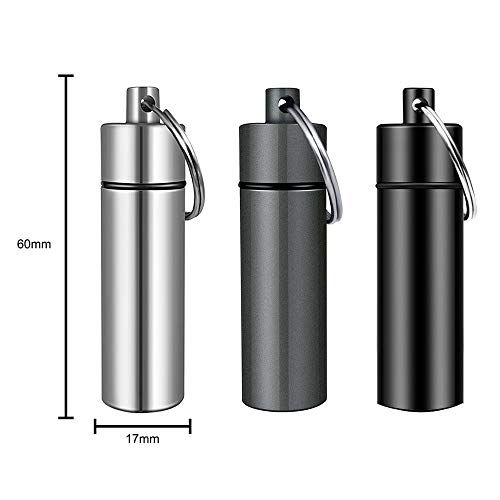 3 Packs Aluminum Pill Fob Ear Plug Case, Waterproof Outdoor Survival Tin Container Big Match Storage Camping Essentials Medicine Nitroglycerin Pill Holder Portable with Key Ring - Thumbnail 2