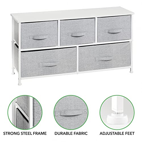 mDesign Wide Steel Frame/Wood Top Storage Dresser Furniture with 5 Fabric Drawers, Large Bureau