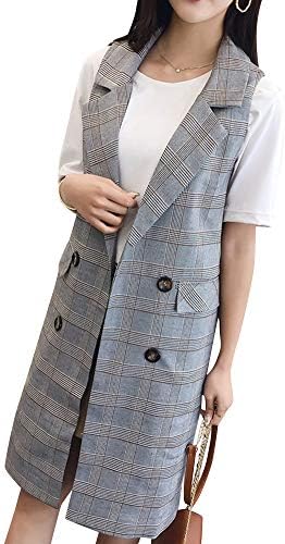 DianShaoA Womens Sleeveless Open Long Suit Waistcoat Pocket Top Ladies Jacket