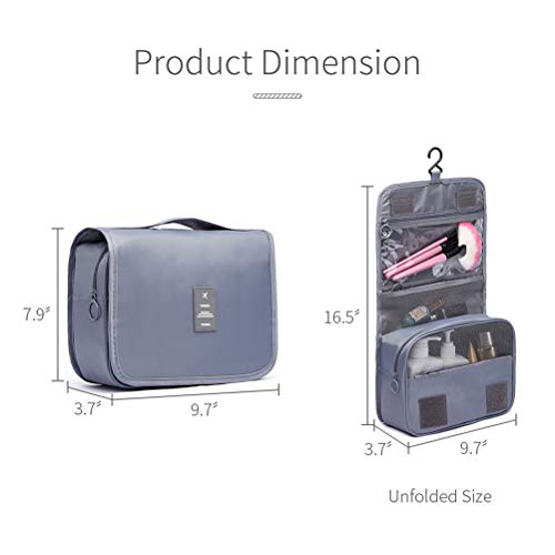 HaloVa Toiletry Bag, Cosmetic Bag, Travel Makeup Case Essentials Storage Organizer for Women Men, with Hanging Hook, Gray