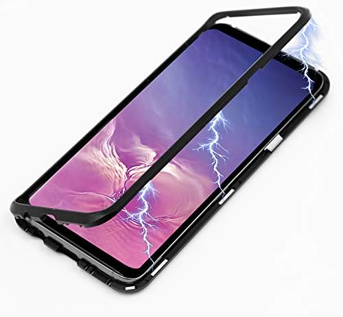 Galaxy S10+ Plus Case 6.4 inch, Diaxbest Ultra Slim Magnetic Adsorption Case, Metal Frame Hard Clear Tempered Glass Back Cover Support Wireless Charging Compatible Galaxy S10 Plus (Clear Black)